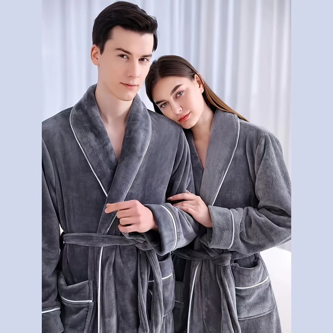 Unisex Plaid Bath Robe , Long Soft Comfortable Home Hotel Robe, Modern Style, Machine Washable, No Dry Clean, 300g/㎡ Knitted Fabric, Polyester Fiber, Bath Towel Theme