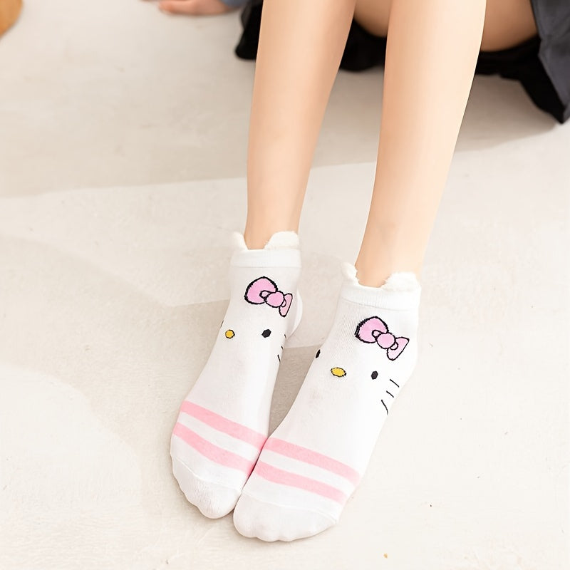 4 Pairs Of Teenager's Novelty Cartoon Cute Trendy Funny Ankle Socks, Casual Soft Fashion Socks For Girls Boys, Spring And Summer