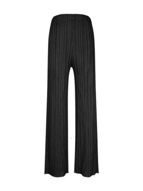 Womens Casual Elegant Womens Miyake Pleated Designer Loose Straight Pleated Trousers High Waist Wide Leg Black Pants 240311