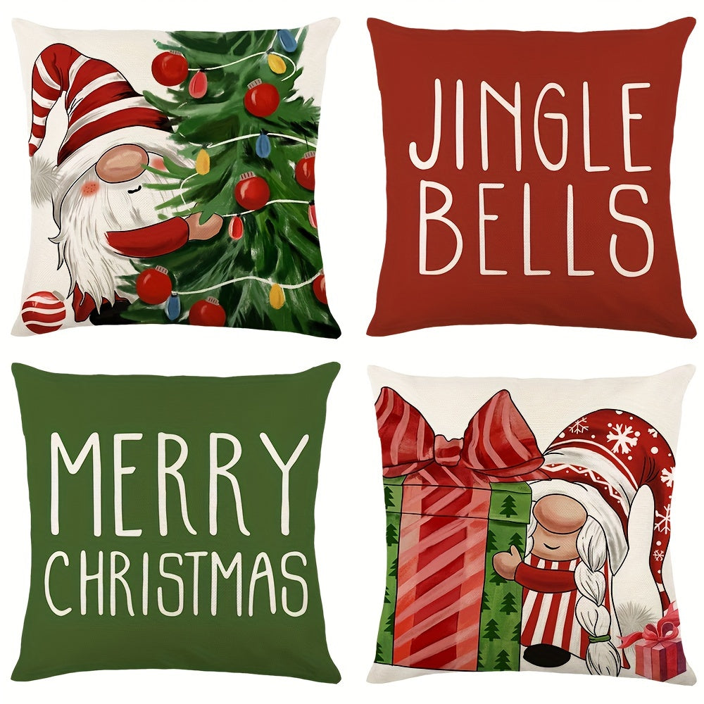 4 Pcs/set Christams Throw Pillow Cover With Four Design: Plaid Trees, Bows, And Messages Like Merry & Bright, Let It Snow; Red Black & White Tones Creates Cozy Holiday Feel, Home Decor, 17.7*17.7inch