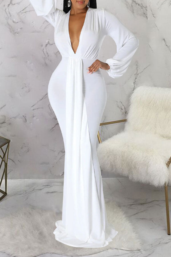 storexq Solid Color Elegant Maxi Dress