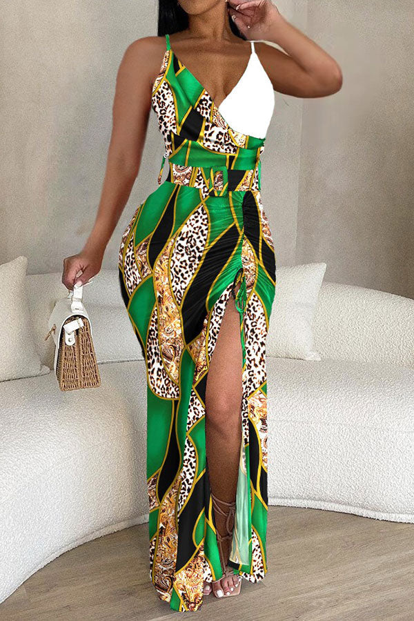 storexq Zebra Print On-trend Belted High Split Maxi Dress