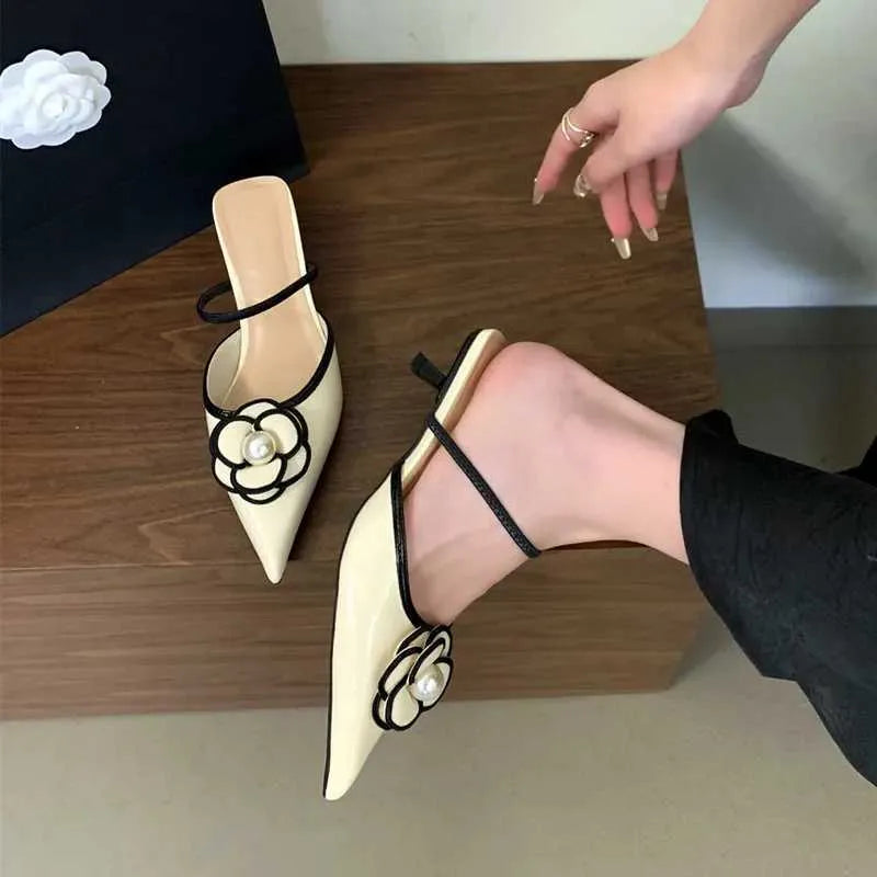 Dress Shoes Flower Pointed Toe High Heels Women Luxury Designer Sandals Female Summer Elegant Fashion Pumps Woman Mule Slippers H240430