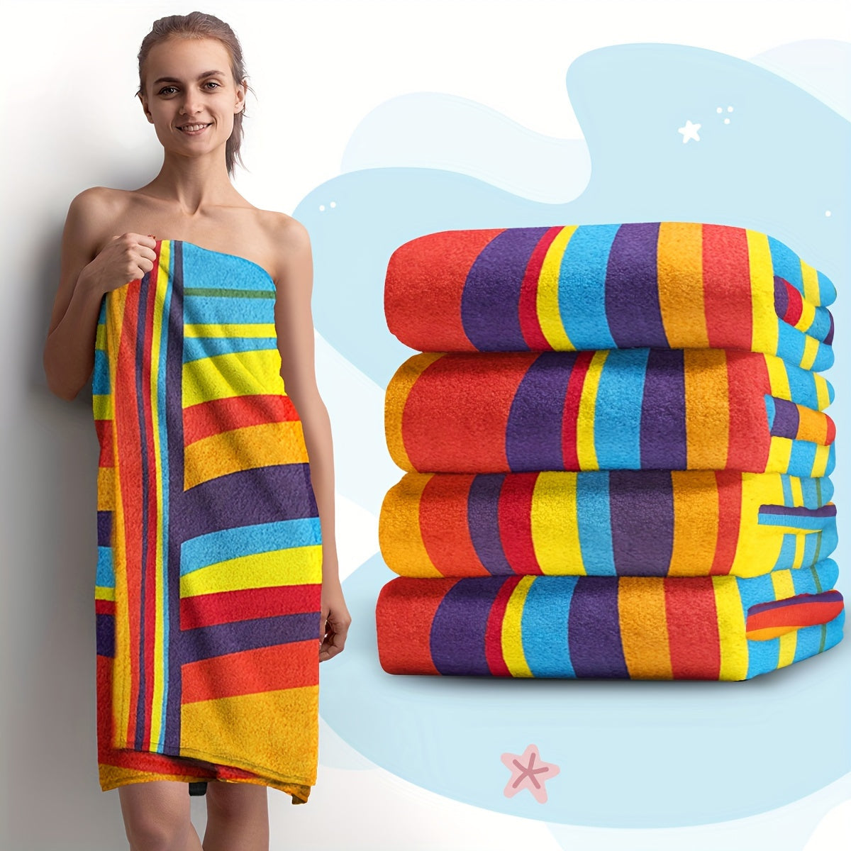 Extra Large Microfiber Beach Towel - Bath Sheets with Soft, Quick-Dry, Sand-Free, Striped Design for Pool and Beach Relaxation