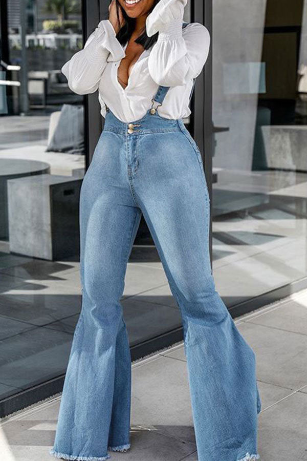 storexq Light Blue Suspenders Classic Bell Bottoms Jeans