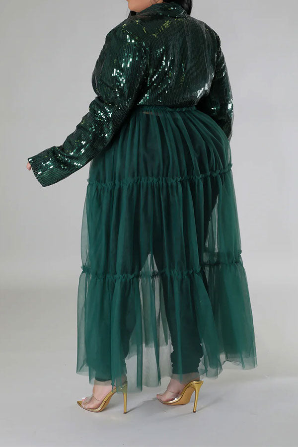 storexq Sequined Sparkly Tiered Tulle Patchwork Coat