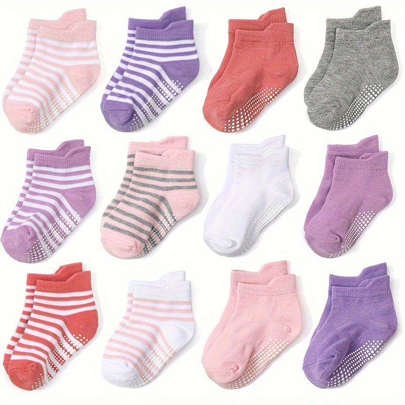 6/12 Pairs Non-Slip Socks With Grippers - Ankle Style For Little Girls And Boys, Infants, Toddlers, Children