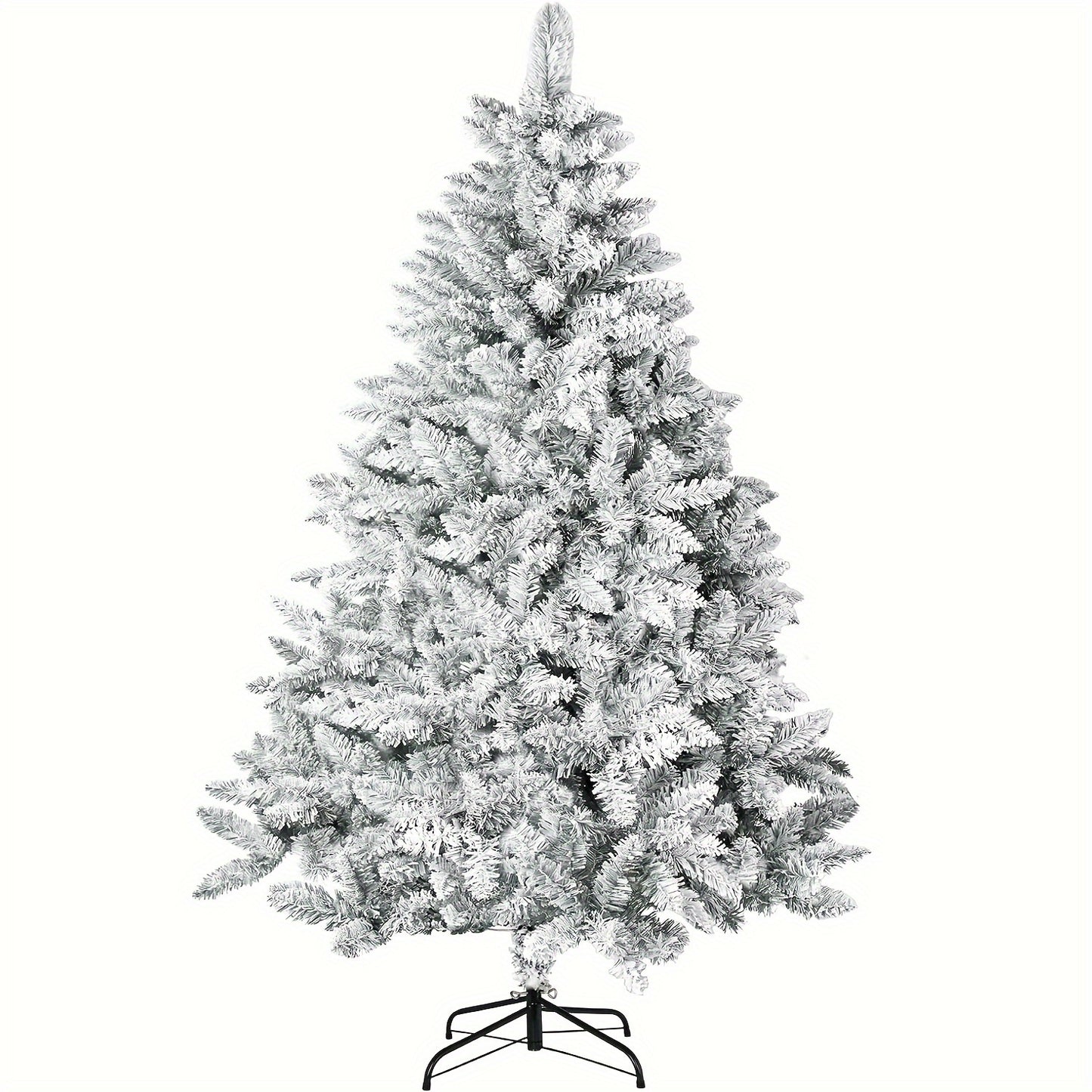 7Ft Snow Flocked Christmas Tree Artificial Hinged Unlit Xmas Tree With 1000 Branch Tips