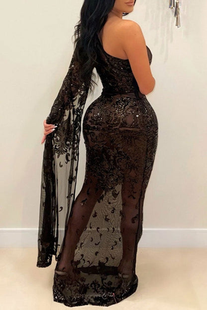 namcoverse Sequined Elegant See-Through Maxi Dress