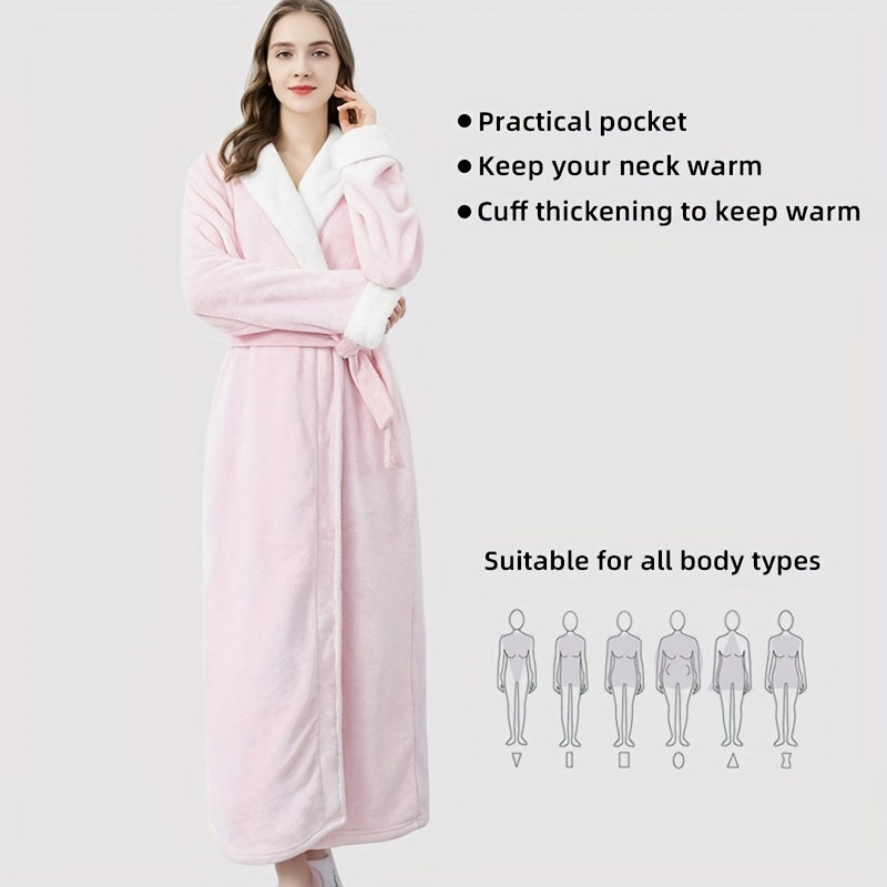 1pc Ultimate Flannel Bathrobe - Super-Soft & Cozy, Full-Length Nightgown, Insulated for Winter Warmth, Perfect Unisex Home Robe - Your Everyday Luxury Bathroom Essential