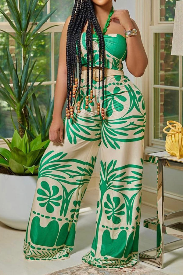 storexq Floral Print Retro Wide Leg Pant Suit