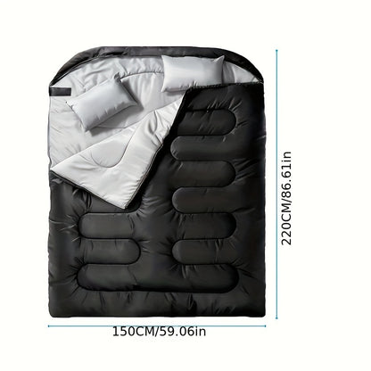 Cozy Double Sleeping Bag for Camping - Zip Closure, Polyester, Rectangular Shape, Synthetic Insulation