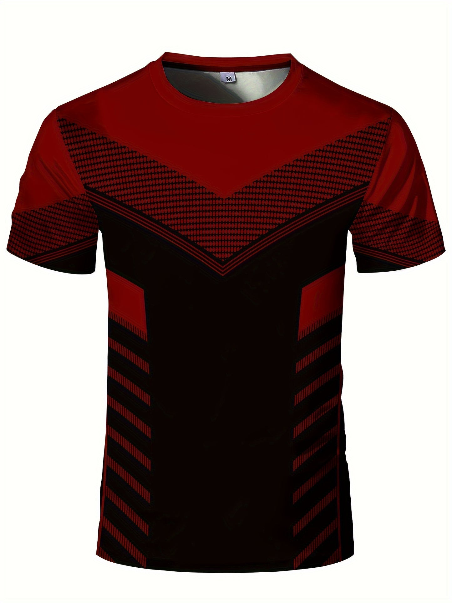 Stretchy Fit Geometric Print Crew Neck T-Shirt - Quick-Dry, Moisture-Wicking, High-Stretch Fabric for Summer Fitness, Training, and Gym Wear - Ideal for Men's Sports Fashion and Active Lifestyle