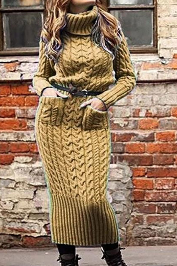 storexq Solid Color Commuting Twist Knit Midi Dress