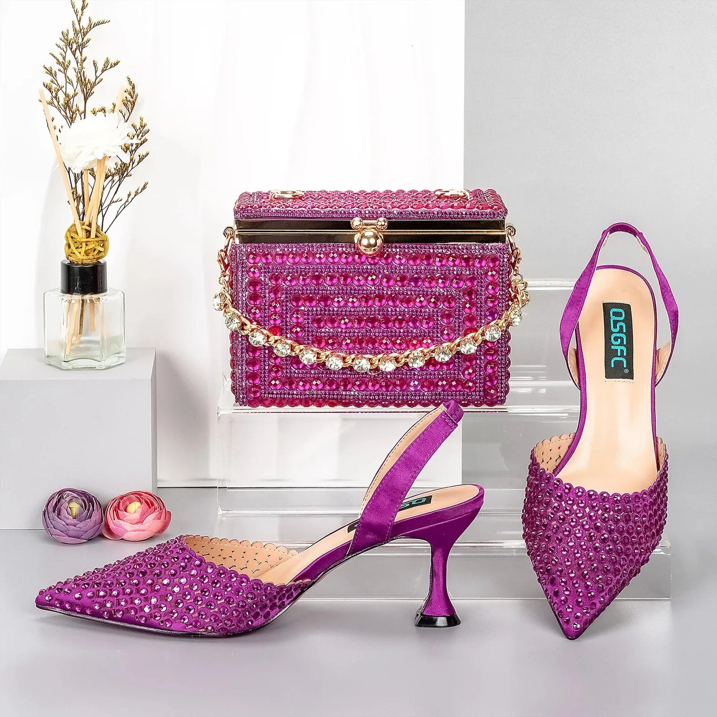 Doershow come Matching Women Shoe and Bag Set Decorated gold Nigerian Shoes Italy set HGG137 240615