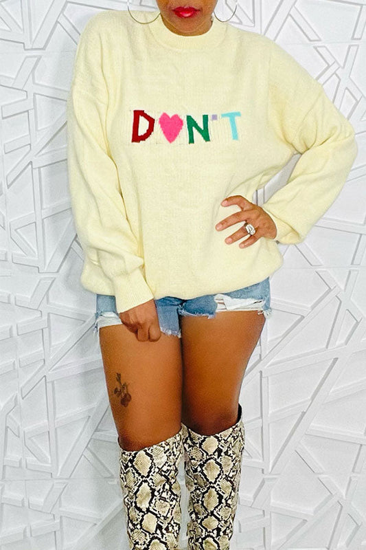 namcoverse Color Letter Jacquard Cute Round Neck Sweater