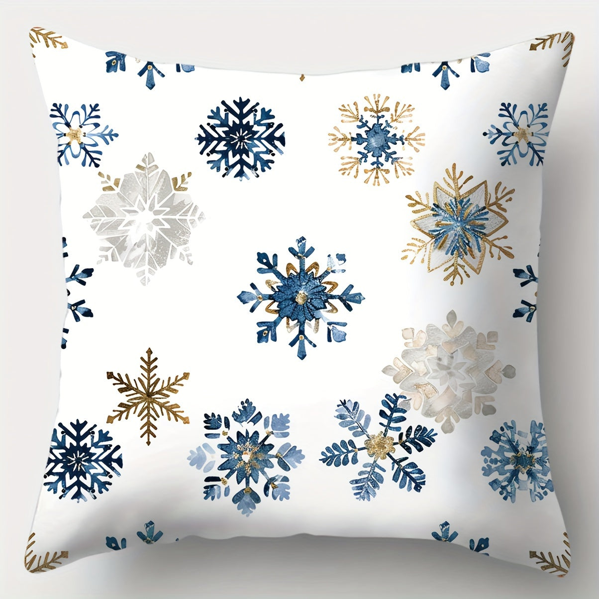 Contemporary Christmas Throw Pillow Covers Set of 4, Hand Washable Blue Polyester Decorative Pillowcases with Zipper Closure, Woven Elk, Christmas Tree, Snowflake Print Cushion Covers for Sofa, Bedroom Decor - 18x18 Inches (Pillow Inserts Not Included)