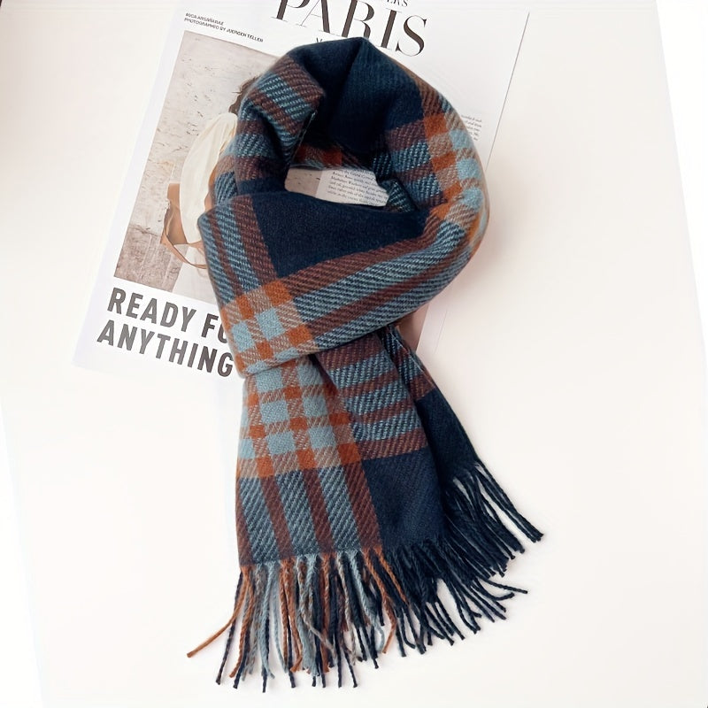 1pc Men's Classic Plaid Scarf For Autumn And Winter