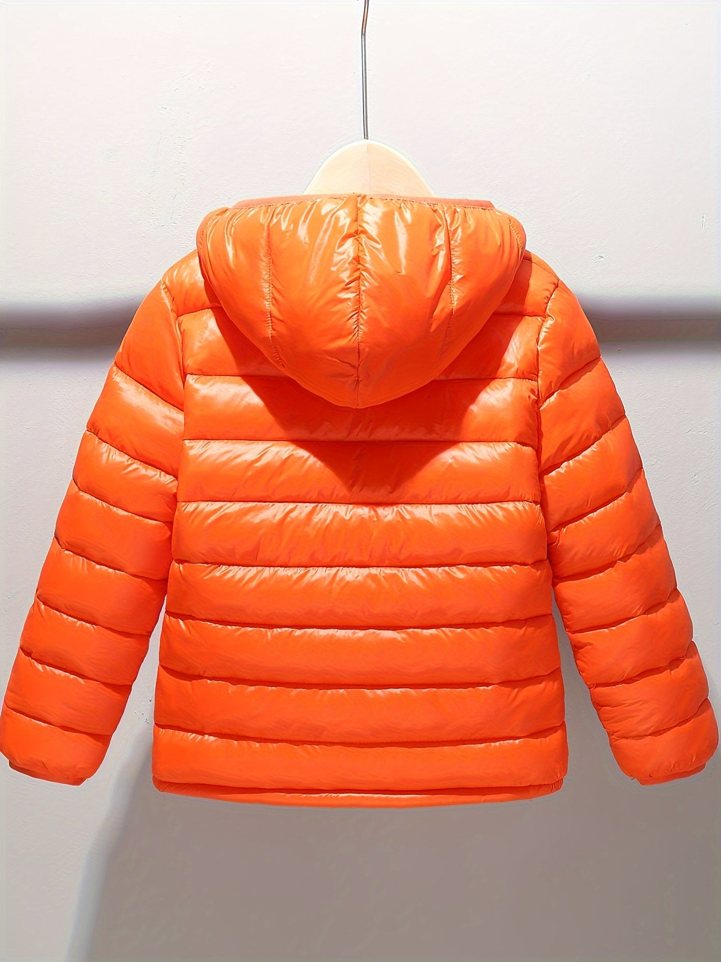 Kids' Hooded Puffer Jacket - 100% Polyester Casual Outerwear with Zipper, Solid Color, Non-Stretch Fabric, Regular Fit for Boys, Ideal for Fall/Winter - Polyester Fiber Insulated