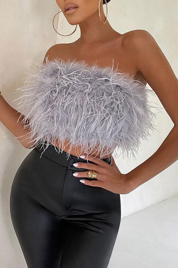 storexq Solid Color Fluffy Bandeau Vest