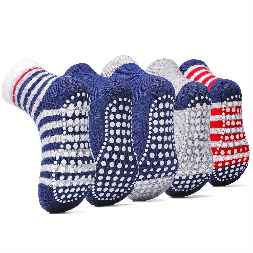 5pairs Baby Girls Non-Slip Toddler Socks Cotton Heart Print Crew Socks