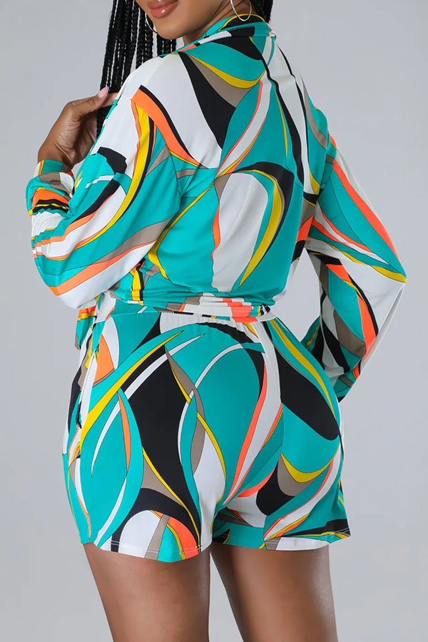 storexq Abstract Print Tropical Tie Front Pant Suit