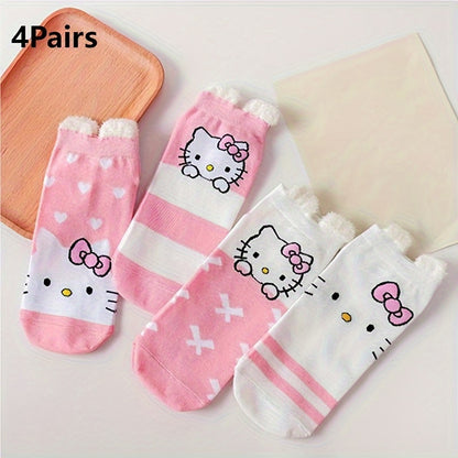 4 Pairs Of Teenager's Novelty Cartoon Cute Trendy Funny Ankle Socks, Casual Soft Fashion Socks For Girls Boys, Spring And Summer