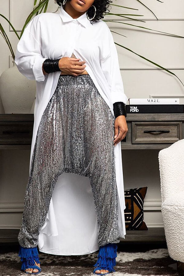 storexq Metallic Sequined Hippy Harem Pants