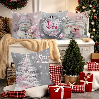 4-Pack Festive Lodge-Style Christmas Throw Pillow Covers - Polyester Zippered Cushion Cases with Vibrant Festive Patterns, Machine Washable, and Durable for Home Decor, Living Room, Bedroom, and Outdoor Sofa Decoration