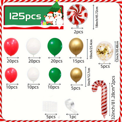 125pcs Christmas Balloon Garland Kit - Festive Red, Green & Golden Latex with Light Bulb & Candy Accents for Holiday Parties and New Year's Eve Decorations