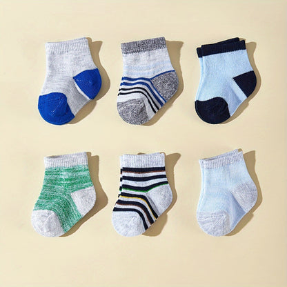 12 Pairs/6 Pairs Of Baby Boy Striped Mid-tube Socks, Simple Four-season Short Socks