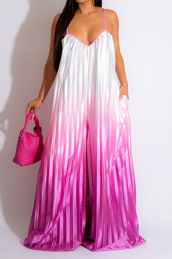 storexq Gradient Striking Wide Leg Pleated Jumpsuit