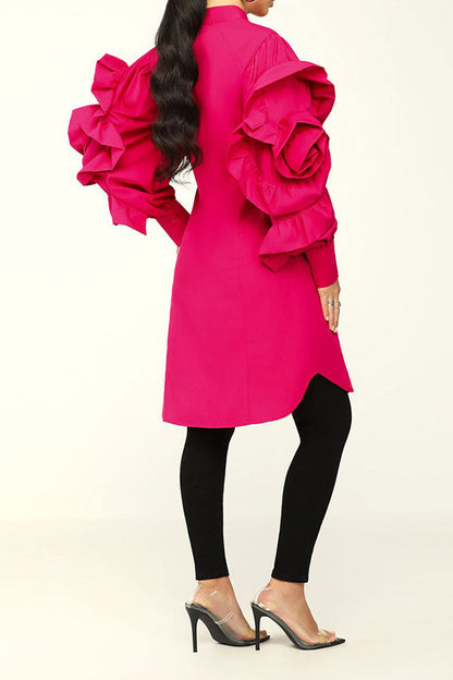 namcoverse Solid Color Sweet Ruffle Sleeve Mini Dress