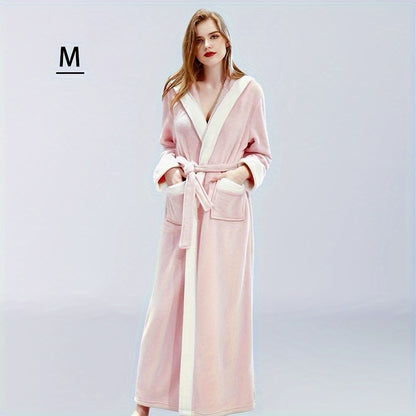 1pc Autumn And Winter Bathrobe, Soft And Skin-friendly Hooded Long Sleeve Bathrobe, Thickened Nightgown With Pocket, Warm Long Robe For Home, Bathroom Supplies