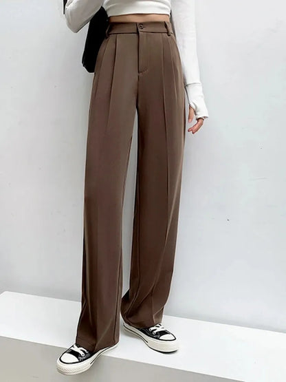 Casual High Waist Loose Wide Leg Pants for Women Spring Autumn Female Floor-Length White Suits Pants Ladies Long Trousers 240116