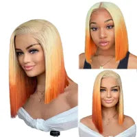 180ensity Blonde Lace Front Wig Human Hair 360 Lace Frontal Wig Short Wavy Brown Highlight Wig Synthetic Lace Front Wigs for Women