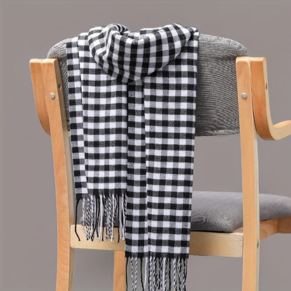 1pc Plaid Winter Men's Scarf, Men's Tassel Scarf, Ideal choice for Gifts