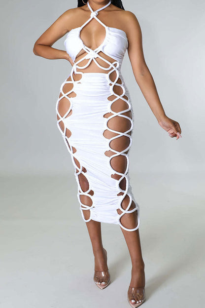 namcoverse Solid Color Kitsch Strappy Midi Dress