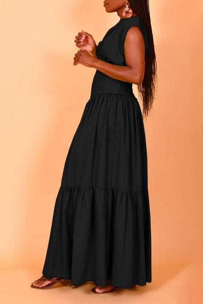 namcoverse Solid Color Modern Tiered Ruffle Maxi Dress