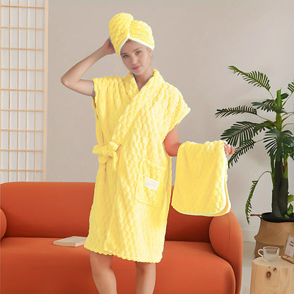 1/3pcs Coral Fleece Bathrobe, Hand Towel, Dry Hair Towel Set, High Quality Coral Fleece Material, Strong Water Absorption Towel, Household Wearable Bath Wrap Towel Bathrobe, Women's Bath Towel Set, Sauna Kilt Spa Sauna Wrap for women