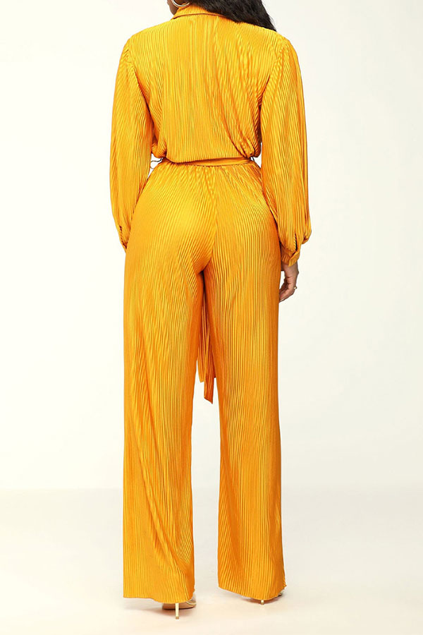 storexq Solid Color Classic Belted Pleated Jumpsuit