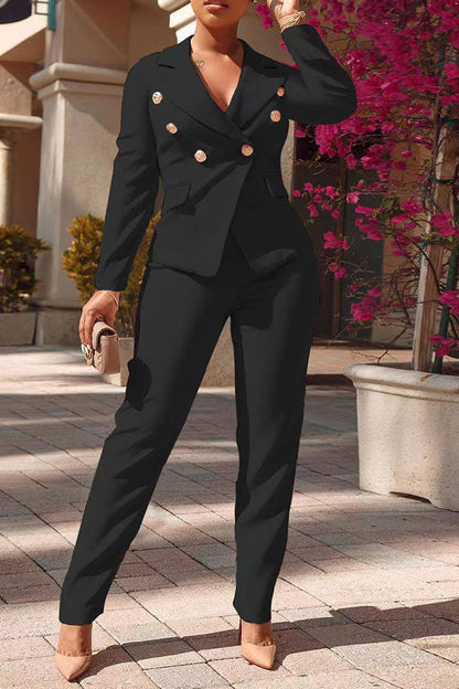 storexq Solid Color Modern Double Breasted Pant Suit