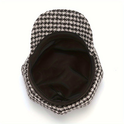 Chic Houndstooth Beret For Women - Warm & Breathable, Non-Stretch Polyester, Knit Craftsmanship, Adjustable Drawstring Closure, Perfect For Fall/Winter Fashion