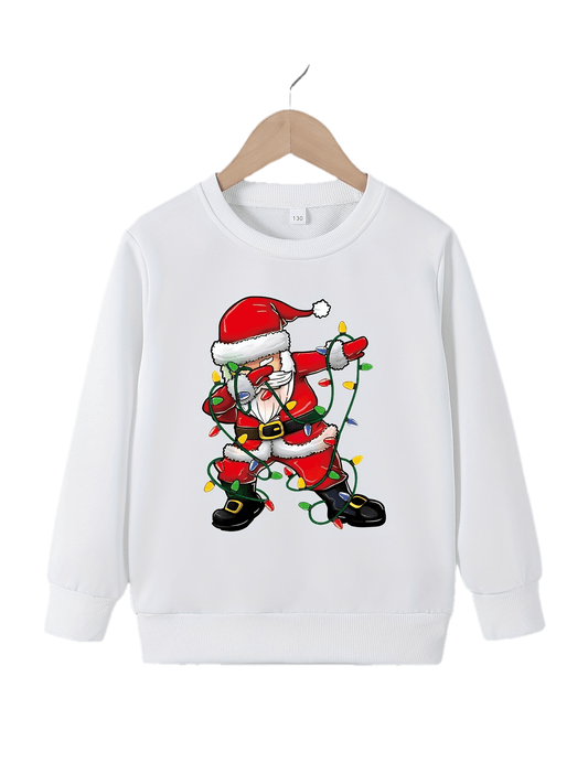 Dancing Santa Print Sweatshirt For Kids, Casual Pullover, Long Sleeve Top, Boy's Clothes For Fall Winter, As Christmas Gift