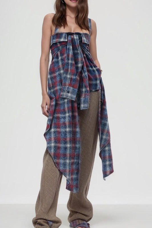 storexq Plaid Strapless On-trend Irregular Camisole