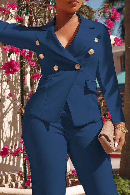 storexq Solid Color Modern Double Breasted Pant Suit