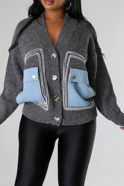 namcoverse Patchwork Denim Pocket Urban Cardigan