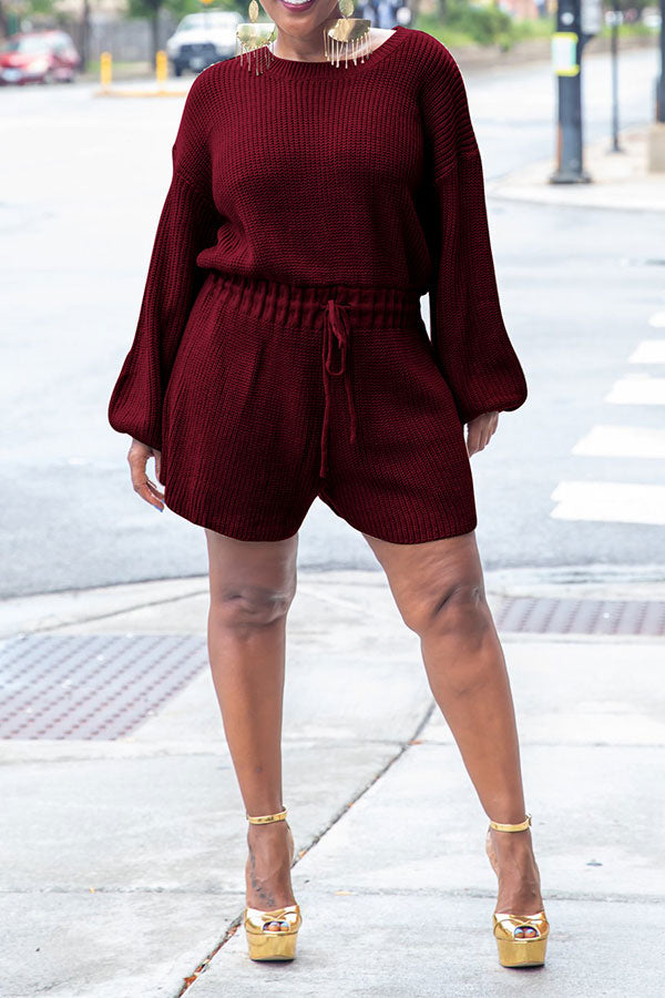 storexq Solid Color Knitted Classic Drawstring Romper