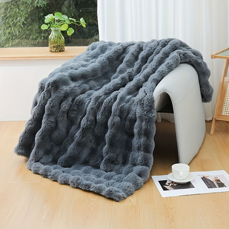 1pc, Tuscany Blanket, High-end Imitation Rabbit Blanket, Bubble Fleece Blanket, Double-sided Thickened Office Nap Blanket, Sofa Throw Blanket, Winter Warm Style, Four Seasons Universal Style