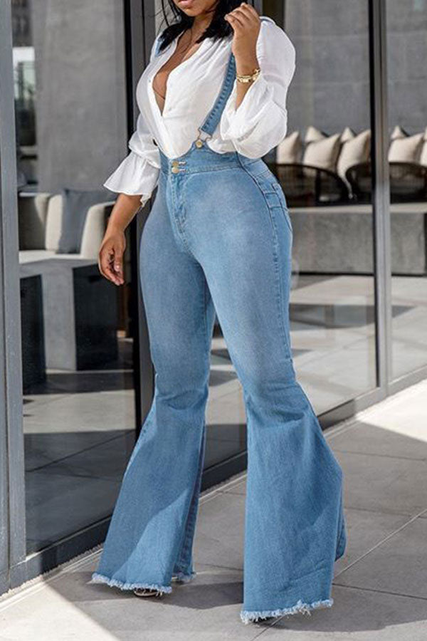 storexq Light Blue Suspenders Classic Bell Bottoms Jeans